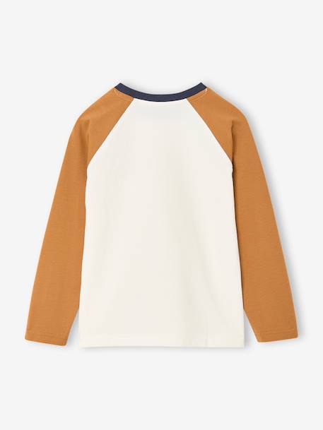 Long-sleeved T-shirt for boys bordeaux red+ochre+sage green 