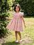 Ruffled, Short Sleeve Dress with Prints, for Girls emerald green+pale pink+printed white 