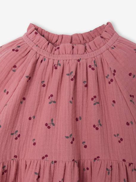 Ruffled Dress in Cotton Gauze, for Girls old rose+rose+taupe 