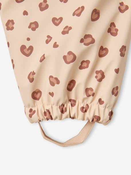 Fleece-lined baby's hooded printed rainsuit old rose+vanilla 