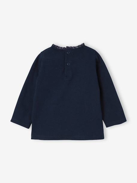 Long-sleeved baby t-shirt with leopard heart pattern ecru+navy blue 