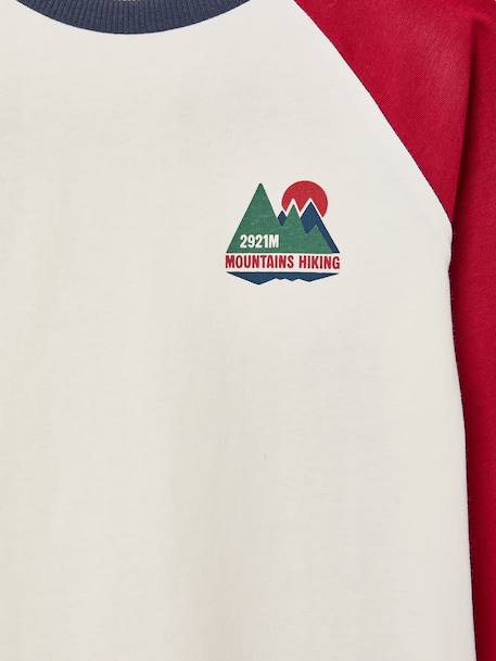 Long-sleeved T-shirt for boys bordeaux red+ochre+sage green 