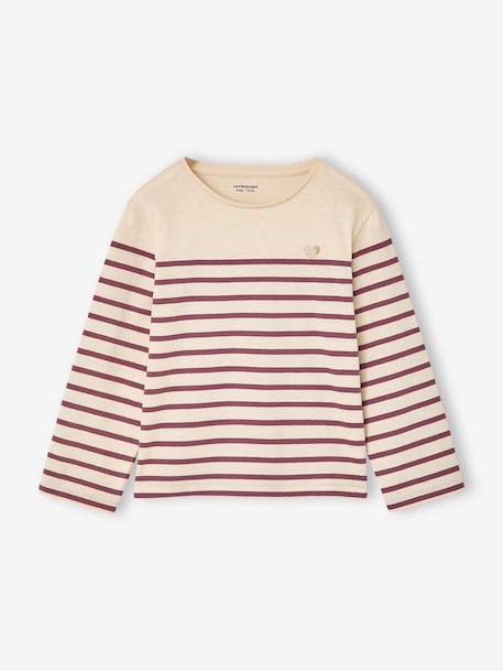 Long Sleeve Striped Top for Girls plum+striped blue 