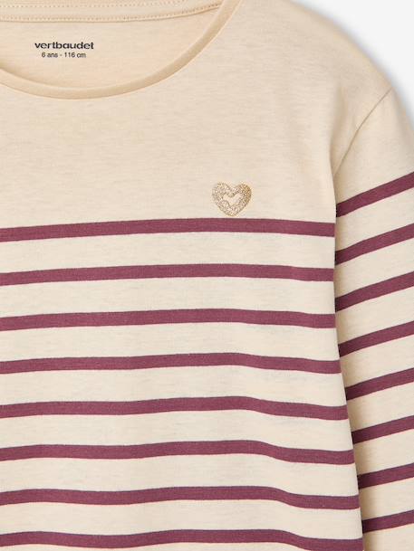 Long Sleeve Striped Top for Girls plum+striped blue 
