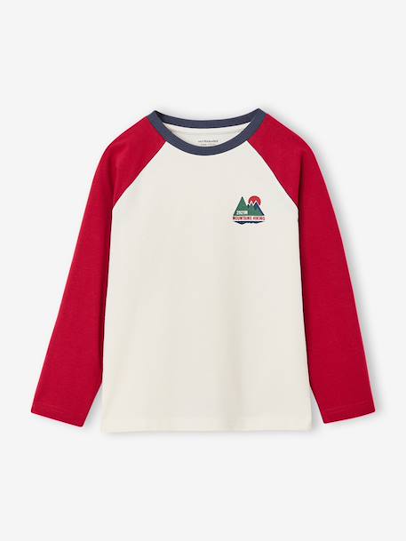 Long-sleeved T-shirt for boys bordeaux red+ochre+sage green 