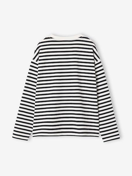 Long-sleeved striped T-shirt for girls dusky pink+ecru 