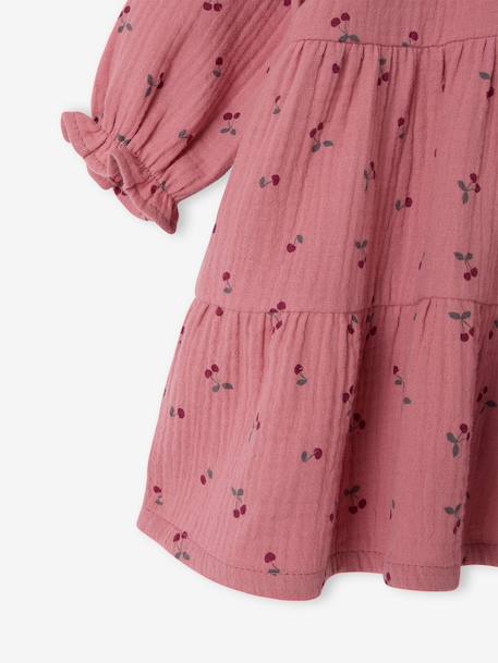 Ruffled Dress in Cotton Gauze, for Girls old rose+rose+taupe 