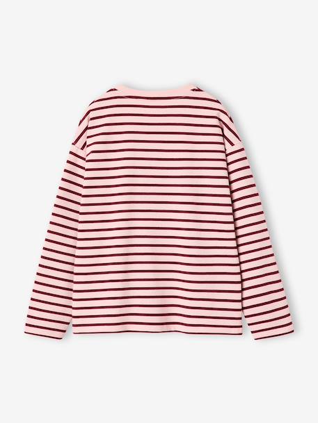 Long-sleeved striped T-shirt for girls dusky pink+ecru 