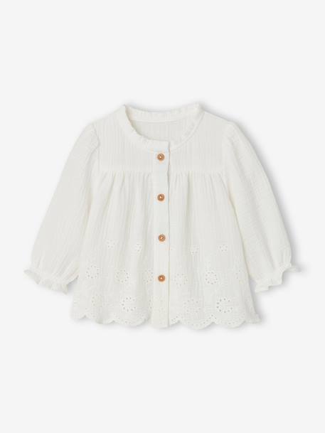 Embroidered blouse for babies ecru+ochre 