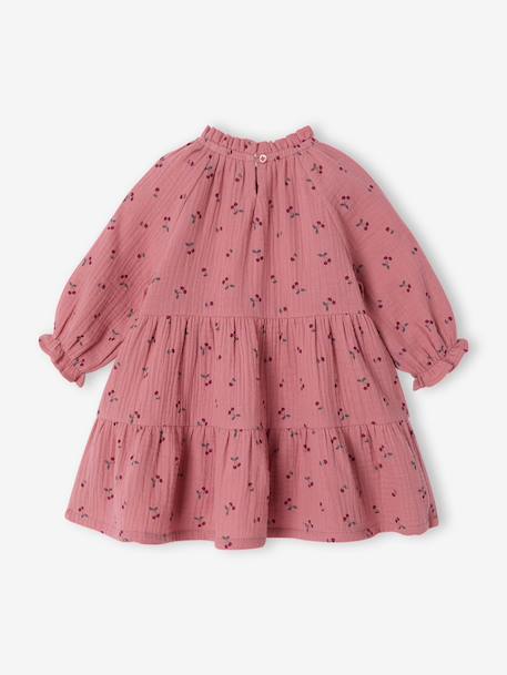 Ruffled Dress in Cotton Gauze, for Girls old rose+rose+taupe 