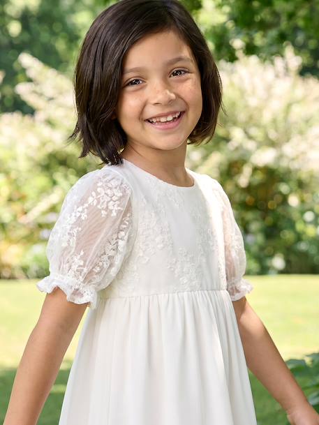 Bohemian girl's dress with lace sleeves white 