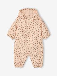 -Fleece-lined baby's hooded printed rainsuit
