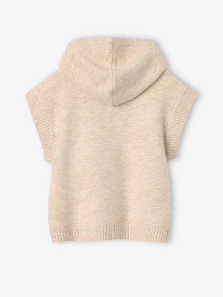 Sleeveless hooded zip-up cardigan for girls beige 