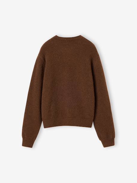 Long-sleeved cardigan for girls chocolate+old rose 