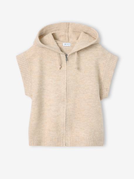 Sleeveless hooded zip-up cardigan for girls beige 