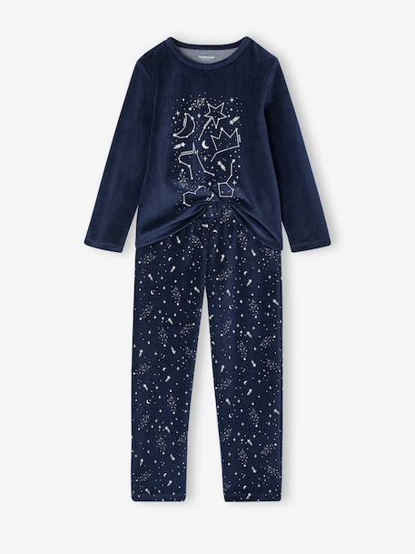 Pack of 2 long velvet pyjamas for girls rosy 