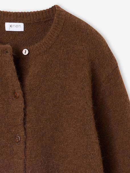 Long-sleeved cardigan for girls chocolate+old rose 