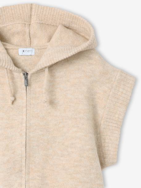 Sleeveless hooded zip-up cardigan for girls beige 