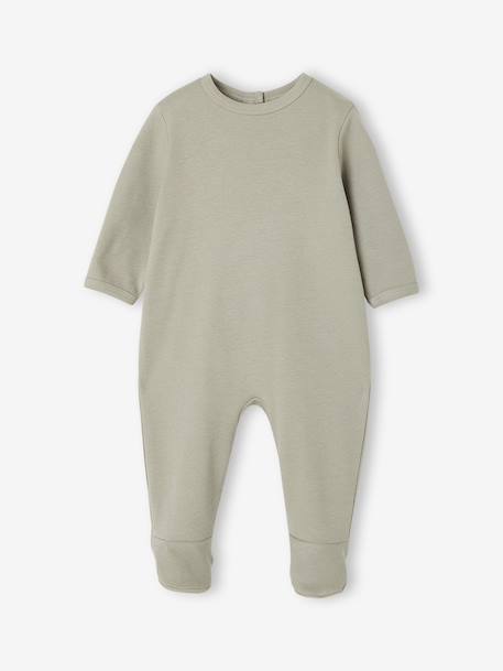 Pack of 3 baby sleepsuits with back opening ecru+sage green 