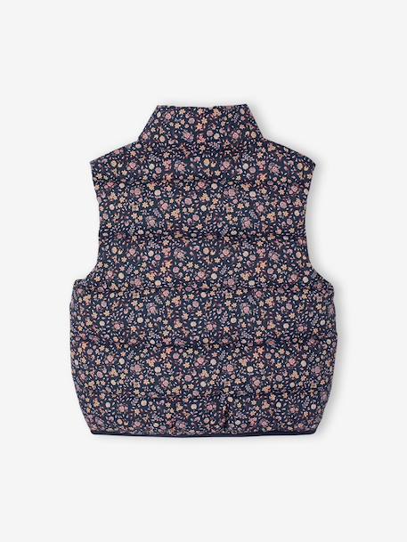 Sleeveless Lightweight Jacket with Floral Pattern for Girls navy blue+printed pink 