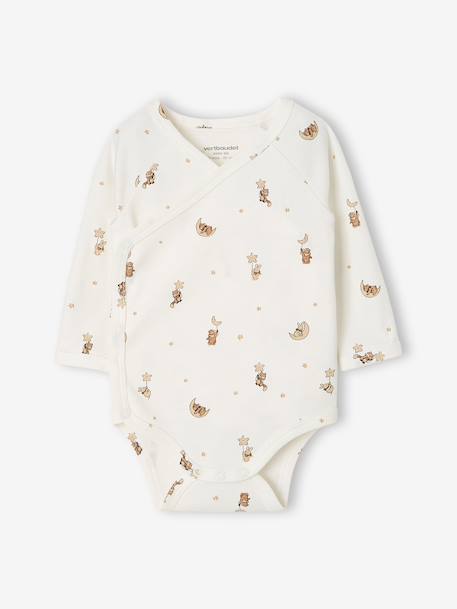 Pack of 3 long-sleeved newborn bodysuits cappuccino 