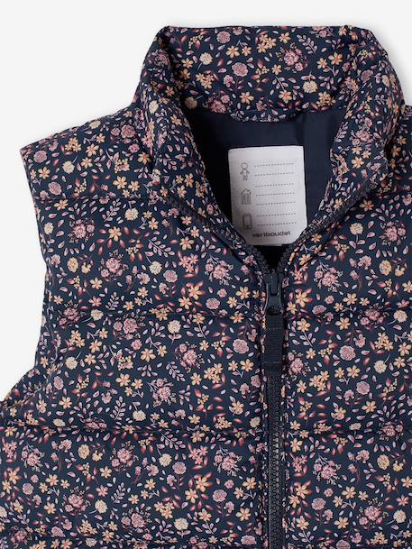 Sleeveless Lightweight Jacket with Floral Pattern for Girls navy blue+printed pink 