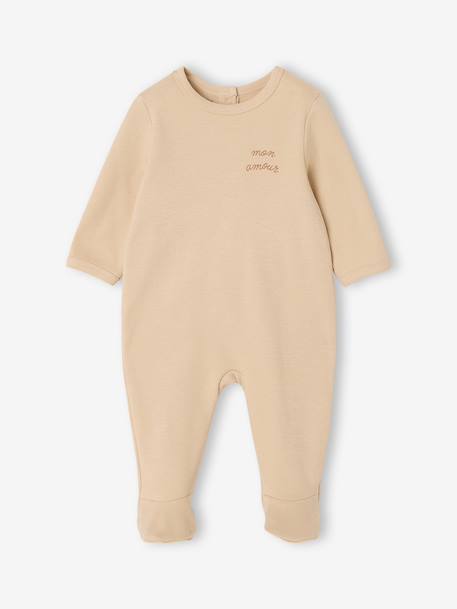 Pack of 3 baby sleepsuits with back opening ecru+sage green 