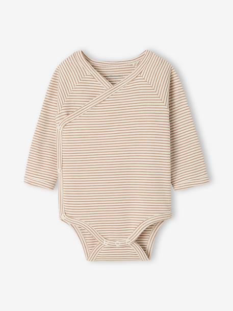 Pack of 3 long-sleeved newborn bodysuits cappuccino 