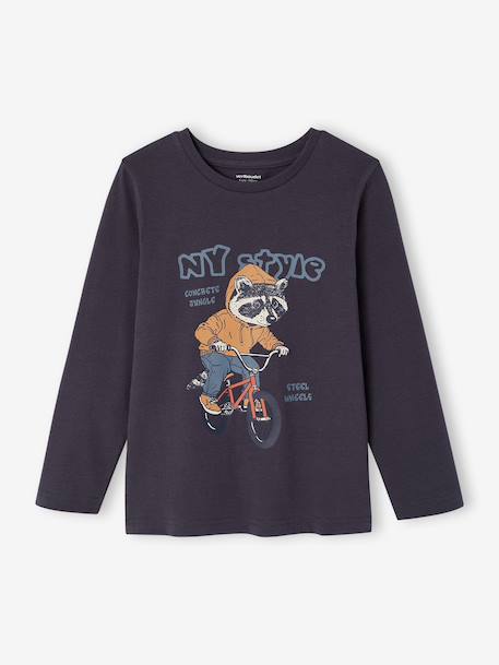 Long-sleeved T-shirt for boys bordeaux red+marl white+slate grey 