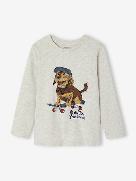 Long-sleeved T-shirt for boys bordeaux red+marl white+slate grey 