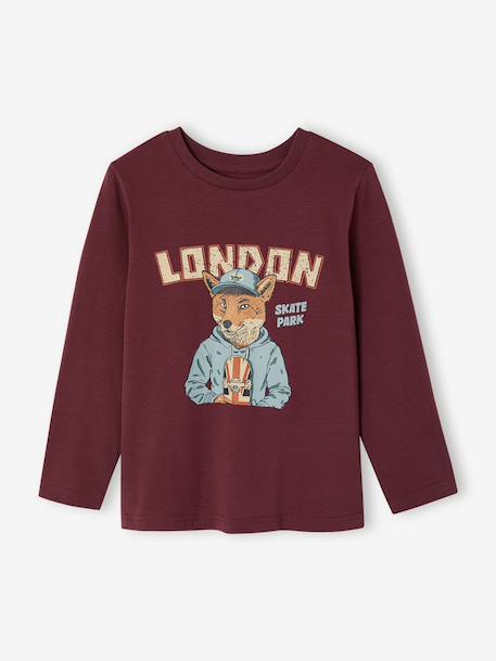 Long-sleeved T-shirt for boys bordeaux red+marl white+slate grey 