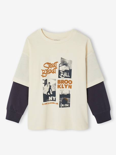 Long-sleeved layered-effect T-shirt for boys ecru 