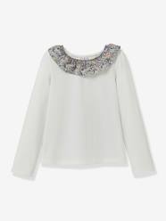 Girls-Tops-T-shirt with Liberty fabric round-neck in organic cotton by CYRILLUS 
