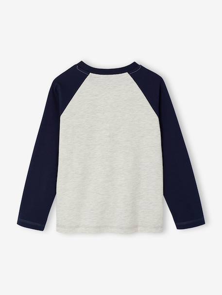 Long-sleeved T-shirt for boys green+navy blue+ochre 