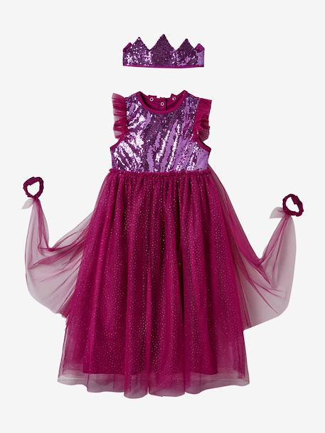 Princess Costume with Veil & Crown Blue+Gold+Pink+plum 