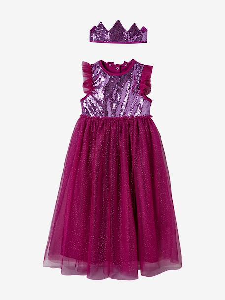 Princess Costume with Veil & Crown Blue+Gold+Pink+plum 