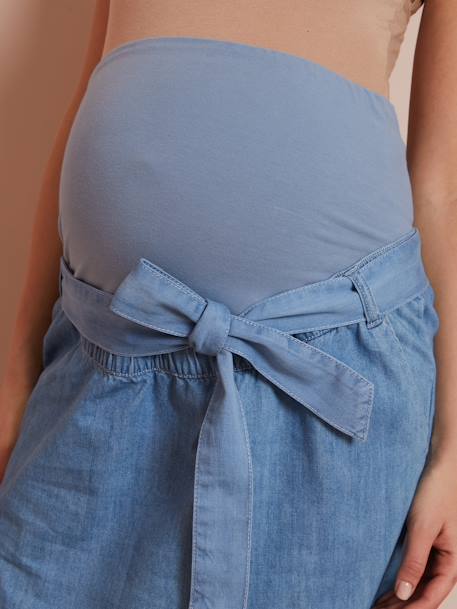 Denim Maternity Skirt with Belt Light Denim Blue 