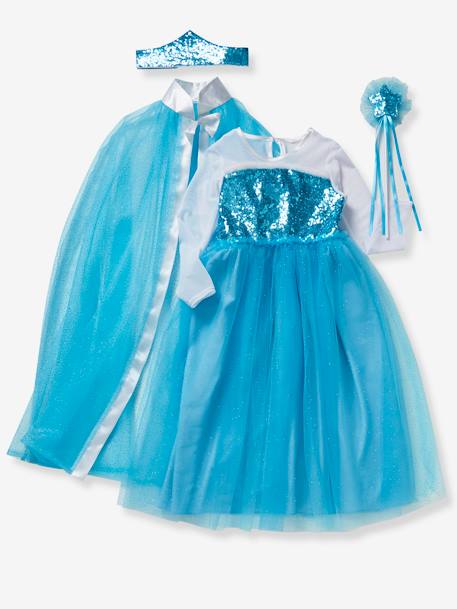 Princess Costume with Cape, Wand & Crown Blue+white 