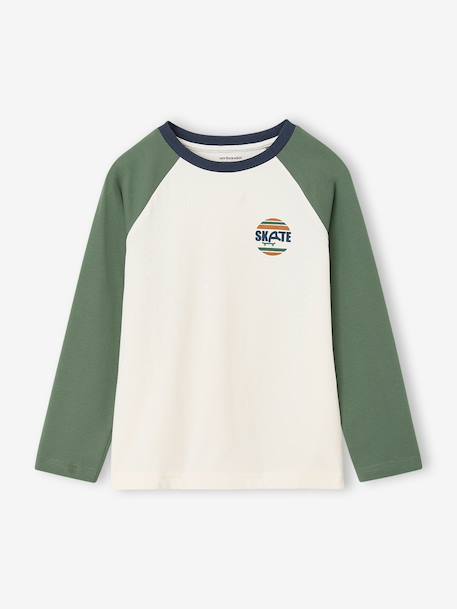 Long-sleeved T-shirt for boys bordeaux red+ochre+sage green 