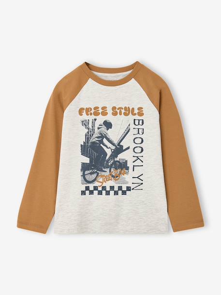 Long-sleeved T-shirt for boys green+navy blue+ochre 