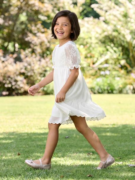 Bohemian girl's dress with lace sleeves white 