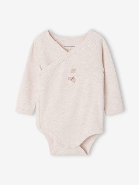 Pack of 3 long-sleeved newborn bodysuits cappuccino 