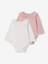 -Pack of 2 newborn long-sleeved bodysuits with frilled collar