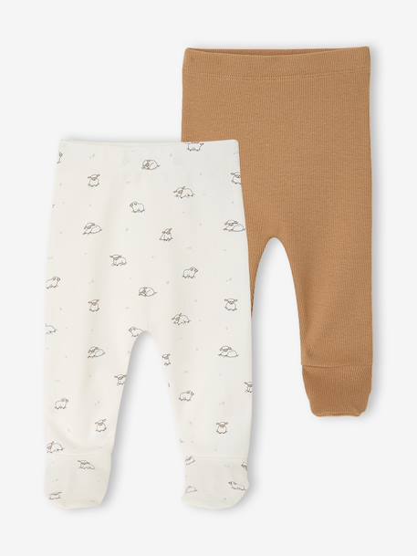 Pack of 2 newborn footed trousers cappuccino 