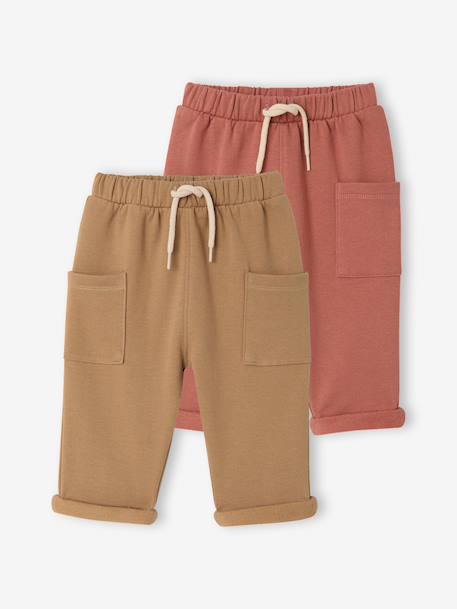 Pack of 2 trousers for baby boys terracotta 
