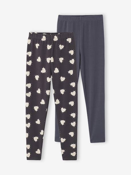 Pack of 2 Basics Leggings for Girls dark grey+dusky pink+khaki+sage green 
