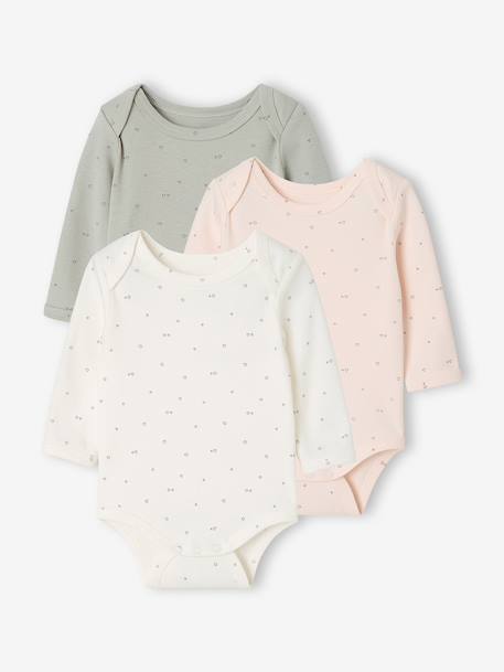 Pack of 3 long-sleeved bodysuits for baby pale pink 