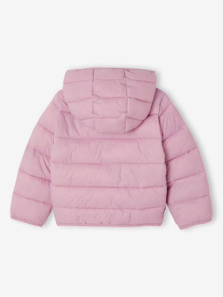 Lightweight hooded puffer jacket for girls grey green+lilac+navy blue+plum+rose 