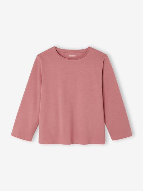 Pack of 3 long-sleeved girls' fancy t-shirts anthracite+coral+ecru+grey blue+indigo+mauve+rose 