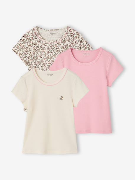 Pack of 3 short-sleeved T-shirts for girls beige 
